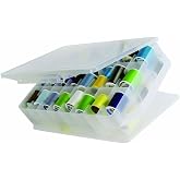 Double-Sided Sewing Organizer Box with 46 Grids - Clear Plastic Thread Storage Case for Embroidery Floss, Sewing Threads, Needles, Beads &amp; Craft Supplies (Portable Craft Organization Container)