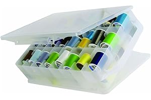 Double-Sided Sewing Organizer Box with 46 Grids - Clear Plastic Thread Storage Case for Embroidery Floss, Sewing Threads, Nee