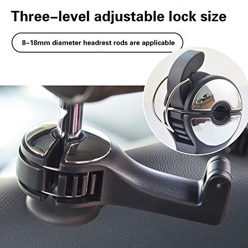 Car Seat Headrest Hooks,Universal Car Seat Hooks for Purse and Bags with phone Holder and lock(Silver-set of 2)