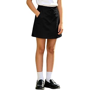 Girls School Uniform Pull-on Scooter Skirt with Undershorts Knit Waistband & Functional Pockets School Kids Outfit