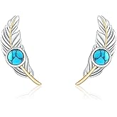 Turquoise Feather Earrings for Women - 925 Sterling Silver Feather Earrings Stud Boho Turquoise Western Jewelry Gifts for Birthday