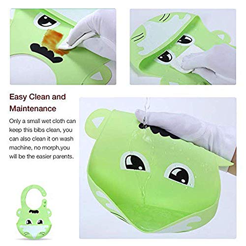 Waterproof Silicone Bib Easily Wipes Clean Feeding Baby Bibs for Babies and Toddlers by MMBABY (Animal Blue/Green)