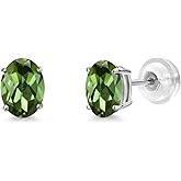 Gem Stone King 14K White Gold Green Tourmaline Stud Basket Setting Earrings For Women Men (1.40 Cttw, Gemstone October Birthstone, Oval 7X5MM)