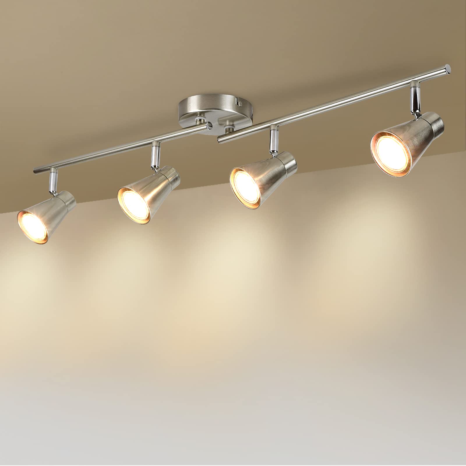 Depuley 4 Way Rotatable Ceiling Lights, Directional Kitchen Spotlight for Dining Room, Bedroom, Office, Brushed Nickel, GU10 Bulbs Included