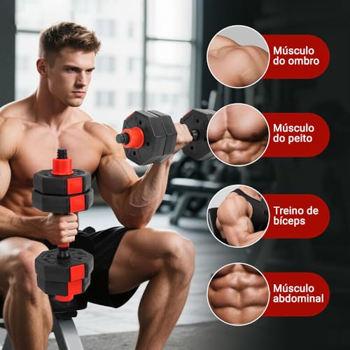 Halteres 10kg, Alteres para Musculação, Halteres 6 em 1 Alteres para Musculação, 10KG Kit com Kettlebell, Halter, Kit Alteres, Pesos para Exercícios em Casa