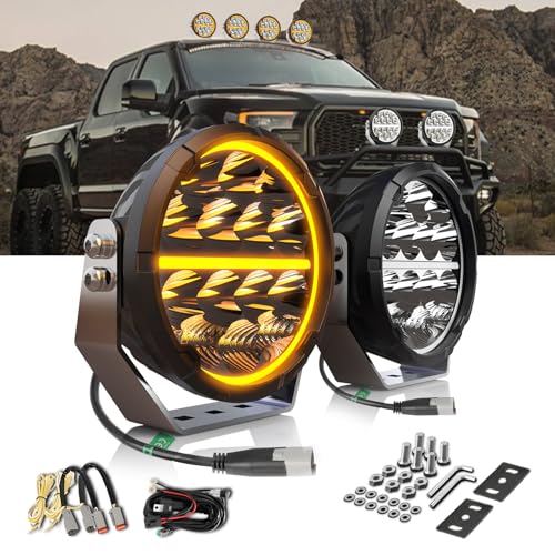 Braveway LED Work Light 6.5 Inch 2PCS 120W with White and Amber DRL, Spot Reflective Hybrid 20000LM Long Range Led for 4x4 Trucks, Utvs, ATVs, Vans, Tractors, Wiring Harness Kit
