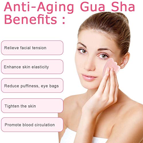 Gua Sha Rose Quartz & Jade Stone 2 in 1 Tools by Charmlily - Natural Scraping Massage Set for Face & Body, Guasha Board Deep Tissue Muscle Scraper for SPA Acupuncture Therapy Trigger Point Treatment - Thumbnail 3