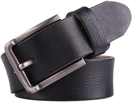 Men's Premium Solid Thick Full Grain Leather Belt Great Gift Box (105CM, BLACK)