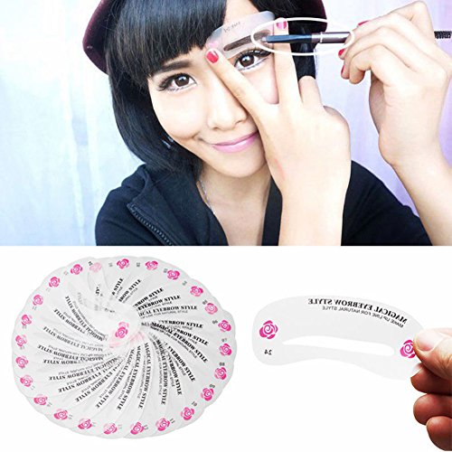 BleuMoo 24 Styles Eyebrow Shaping Stencils Grooming Kit Makeup Shaper Template DIY Tool