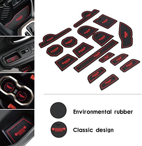 Red Anti-slip Door Mats Gate Slot Mats & Antiskid Water Cup Pads Holder for Jeep Renegade 2015-2016 16 pcs
