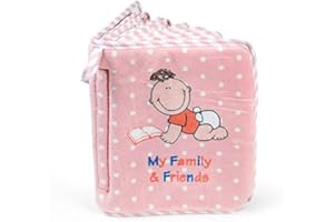 My First Photo Album for Baby - Baby Girl on Soft Fabric Cover in Pink, Holds 15 Photos, Wipeable Pages, Baby Safe Mirror - Baby's First Photo Album by Genius Baby Toys