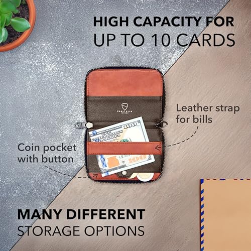 Vaultskin Notting Hill zip wallet with RFID protection (Brown)