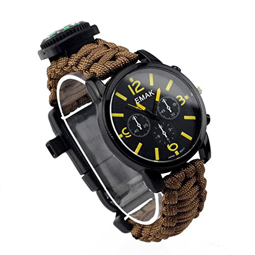 OSOPOLA Survival Paracord Bracelet Life Saving Tools Pope Waterproof Luminous Watch Whistle Emergency Knife Fire Starter Scraper Compass Thermograph Camping Hiking Diving