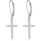 ORANGE FOREST Cross Earrings for Women 925 Sterling Silver Cubic Zirconia Dangle Drop Earring Cross Leverback Earrings Religious Jewelry Gift for Women Girls Men