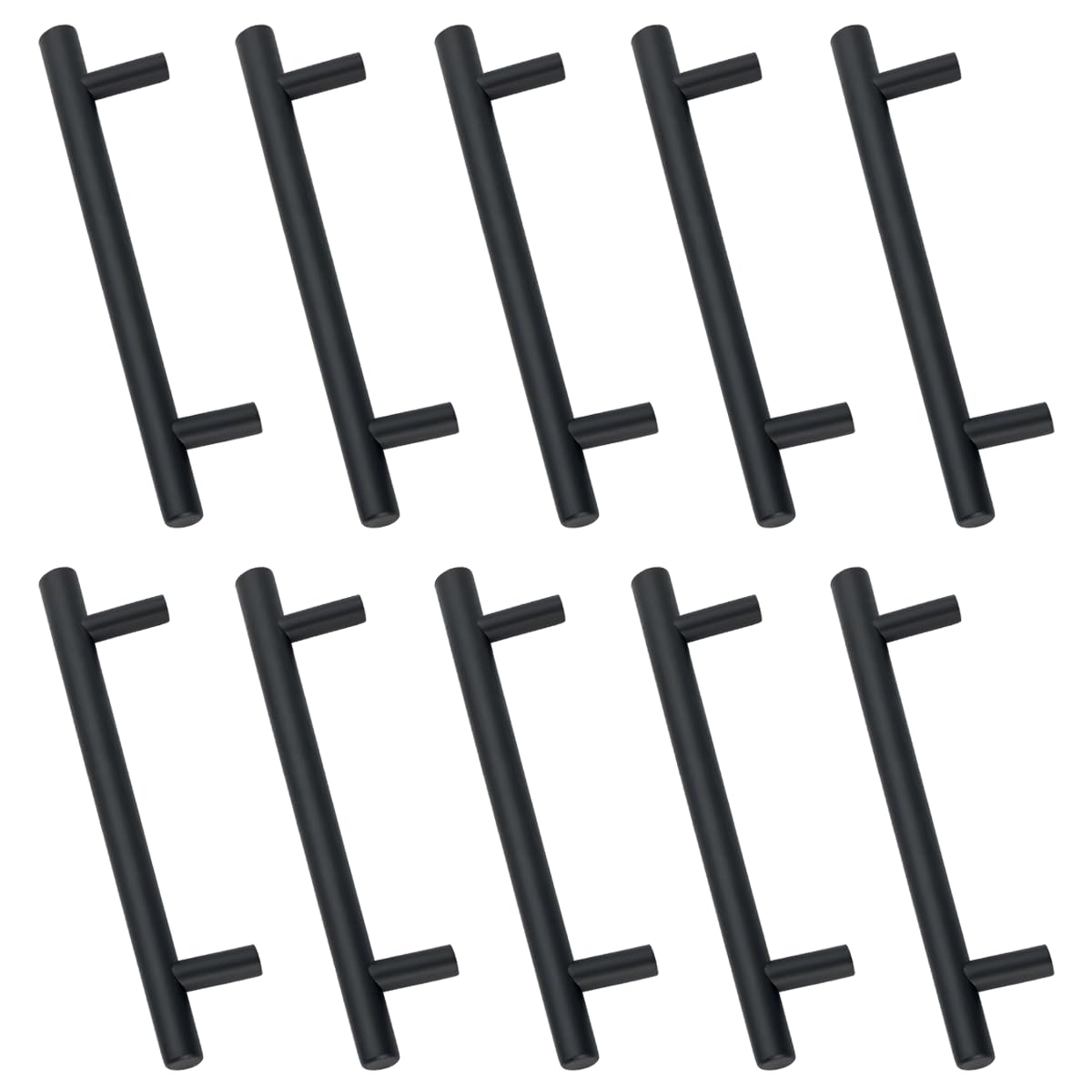 Drenky Handles for Kitchen Cabinets, Black, Pack of 10, Furniture Handles, Black Cabinet Handles, Stainless Steel Furniture Handles, 160 mm, Hole Spacing, Total Length: 250 mm, Matt Black Colour