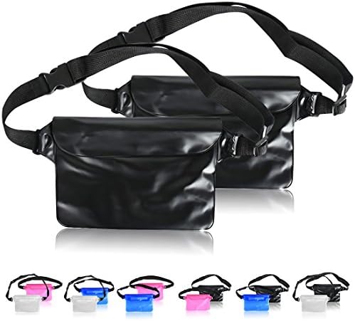 ABNER (2pack) Universal Waterproof Bag Durable Pouch Case Adjustable Waist Belt Large Capacity Phone Money Holder For Swim,Fishing,Snorkeling,(2pack)4 colors (Black+Black)