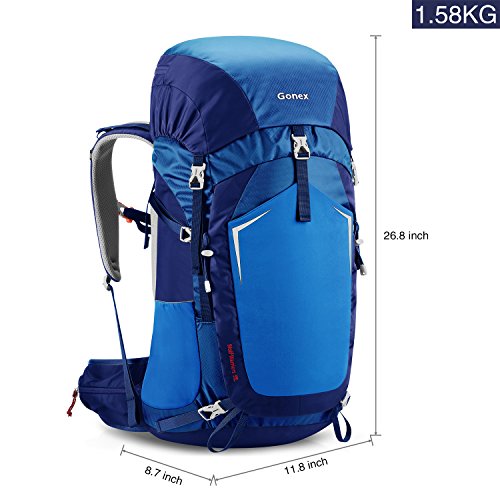 Gonex 55L Hiking Backpack Outdoor Trekking Camping Backpack Rain Cover Included Dark Blue
