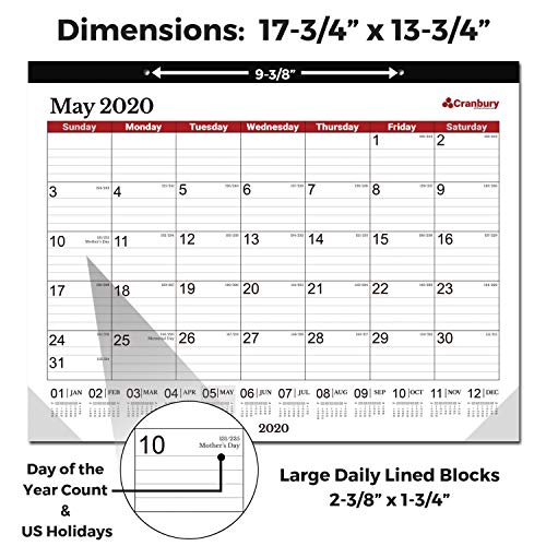 Large Desk Calendar 2020 17.75 x 13.75 (Red, 2020 Calendar) Deskpad Desktop or 2020 Wall Calendar with Stickers for Calendars, Use Through December 2020, Monthly Calandars by Cranbury - Thumbnail 3