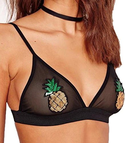 LLNONG - Women Pineapple Bralette Bustier Crop Top (L, Black)