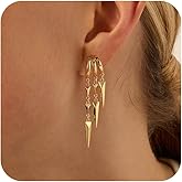 Robaice Dangle Earrings for Women,14k Gold Plated Triple Huggie Stud Earrings Dainty Drop Earrings for Women Trendy Gold Statement CZ Chain Earrings Non Tarnish Jewelry