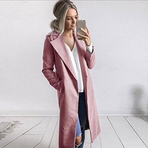 Winter Cardigan Womens Long Coat Lapel Parka Jacket Overcoat Outwear by TOPUNDE Pink