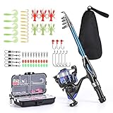 Leo Light Weight Kids Fishing Pole Telescopic Fishing Rod and Reel Combos with Full Kits Lure Case and Carry Bag for Youth Fishing and Beginner