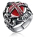 TIGRADE Jewelry Stainless Steel Vintage Square Red Crystal Dragon Claw Men's Band Ring, Size 7-13 (Red Cross, 12.5)