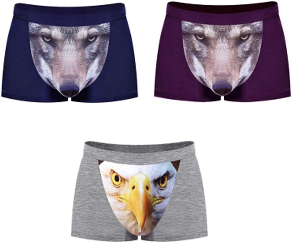 4 PC Men's Soft Underwear，3D Personality Wolf Head Modal Funny Middle Waist Breathable Boxer Briefs