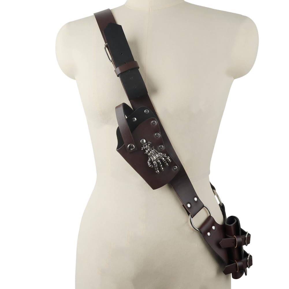 Medieval Vintage Leather Sword Holster Belt Adjustable Scabbard Sheath with Skull Claw Decor Steampunk Knight Warrior Pirate Cosplay Costume Accessory for LARP Cosplay Halloween Party Festival