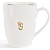 VINCOMIC Monogram Ceramic Mugs,Golden Initial Coffee Cups, Elegant Alphabet Tea Mugs, Elegant Personalized Letter S Mug,12 oz Cups for Office and Home