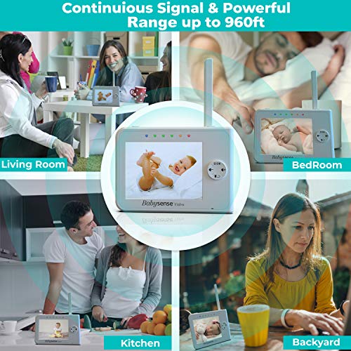 image for Upgraded - Babysense Video Baby Monitor 3.5 Inch Screen with 2 Cameras