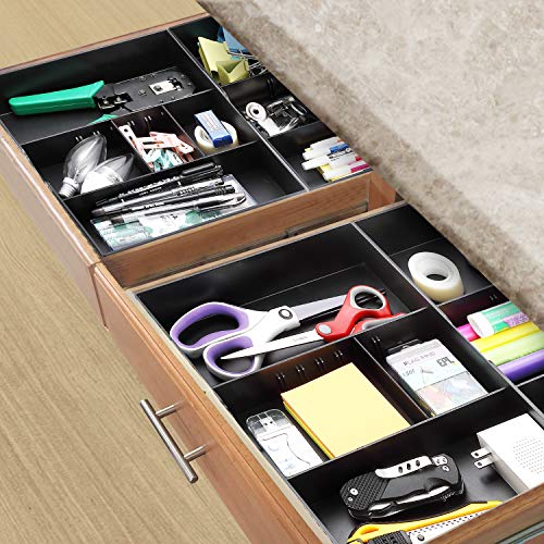 CAXXA 3 Slot Drawer Organizer with Two Adjustable Dividers - Drawer Storage Organizer Divider for Office Desk Supplies and Accessories, Black (1 Pack)
