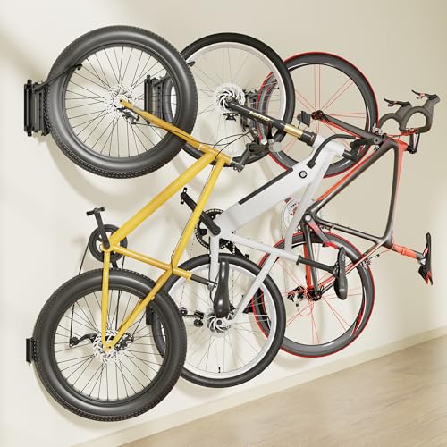 monTEK Swivel Bike Wall Mount, Bike Hook for Wide Tires of Less than 115 mm, Bike Hanger Wall Save Space for Garage, Up to 35 kg, 3 Pack