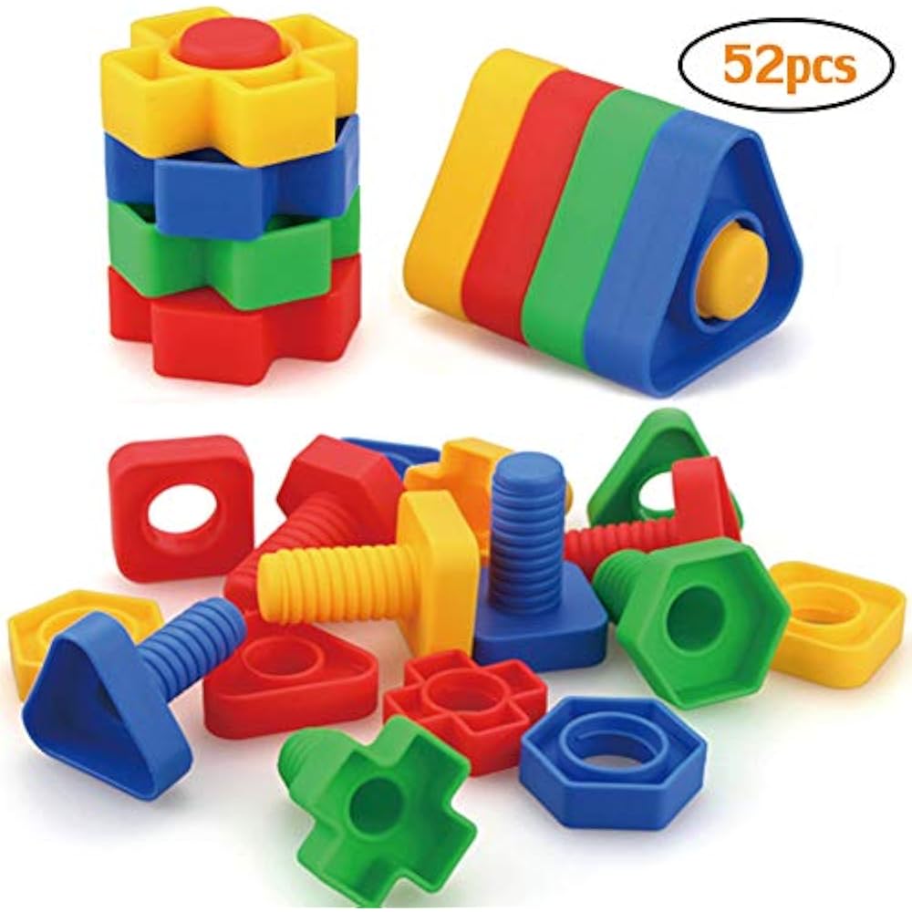 Jumbo Nuts And Bolts Toys 52Psc For Toddlers Preschoolers Kids, STEM