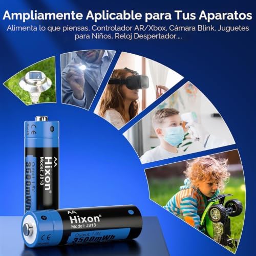 Pilas de litio AA, batería de litio recargable de 1,5 V AA, 3500 mWh y 1600 ciclos largos, 8 unidades de batería de litio de 1,5 V AA con carga rápida blanca LCD cargador