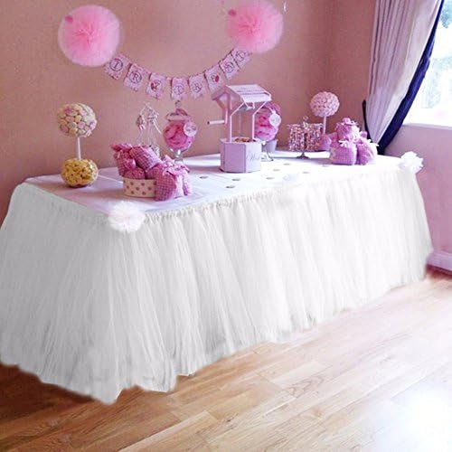 Tutu Table Skirts Tulle Tulle Tableware Decoration for Wedding Birthday Baby Shower Holiday Party by YYKIT (White)