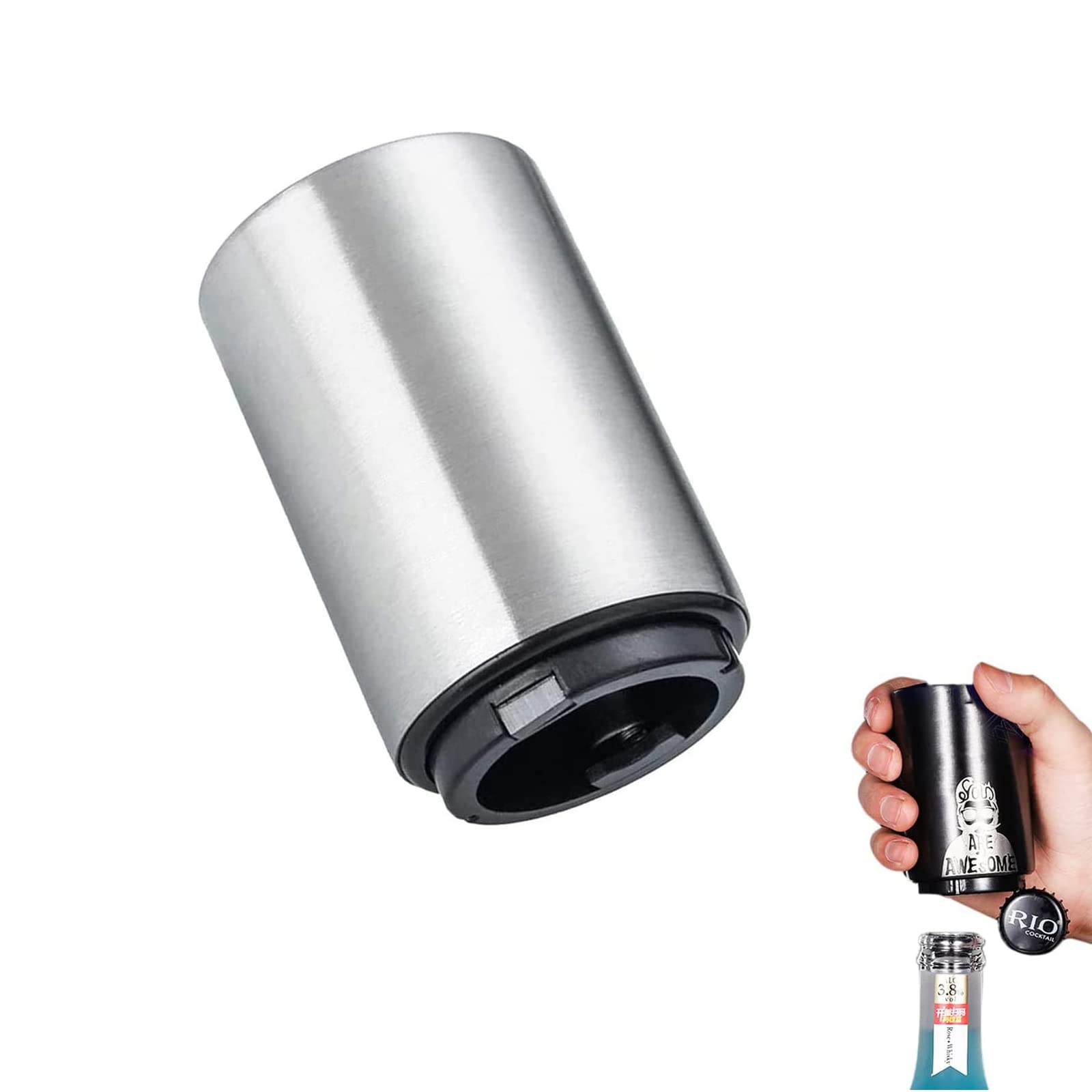 YUDANSI Beer Bottle Openers, Magnetic Bottle Opener Gifts for Men, Magnetic Stainless Steel Push Down Bottle Opener, Automatic Beer Soda Jar Opener Kitchen Accessories for Elderly Weak Hands