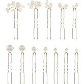 12 Pieces Bridal Wedding Hair Pins Handmade Pearl Bridal Hair Accessories for Brides Women Girls Gold