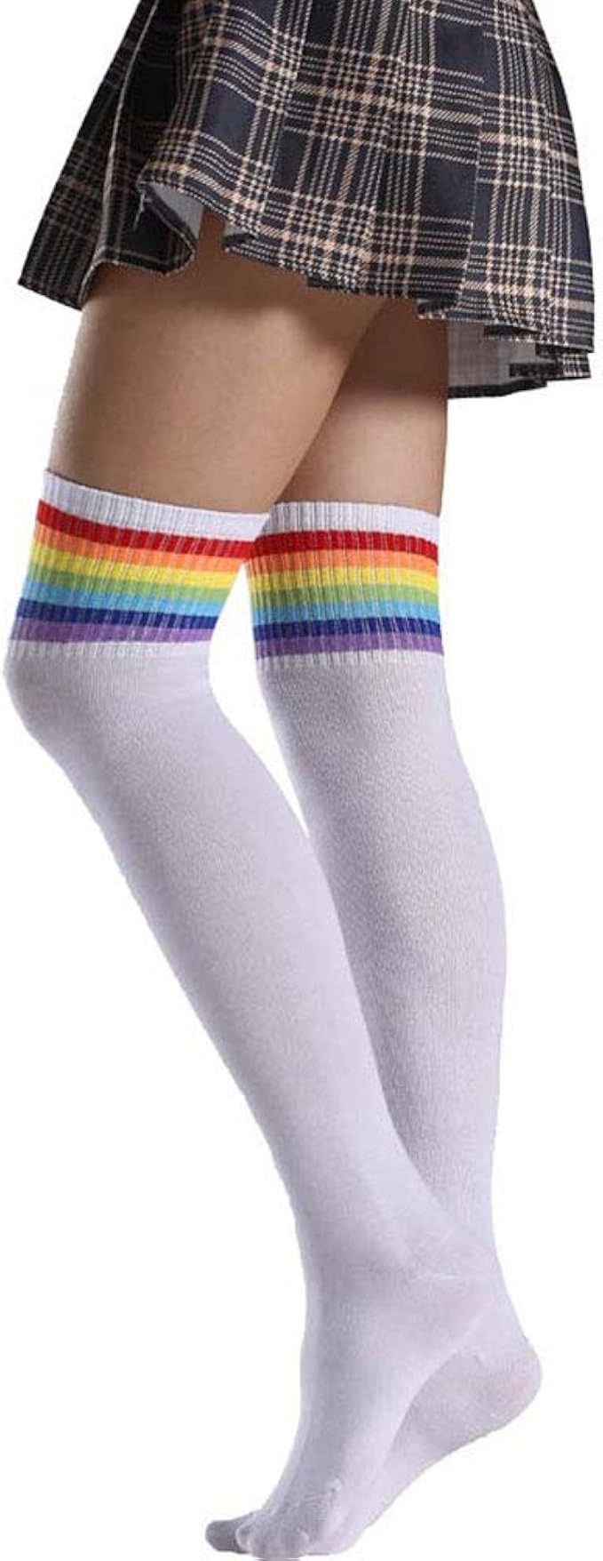 3 Paia Di Calzini Alti Da Donna Sopra Il Ginocchio – A Righe Multicolore – Perfetti Per Cosplay, Halloween E Natale