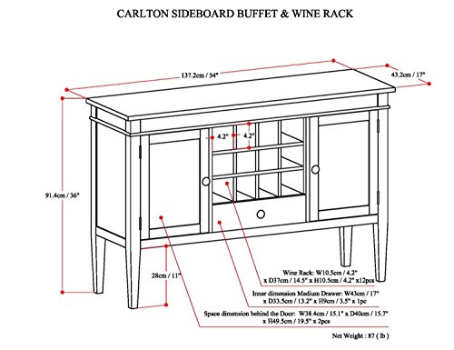 Simpli Home 3AXCCRL-09 Carlton Solid Wood 54 inch Wide Contemporary Sideboard Buffet Credenza and Wine Rack in Dark Tobacco Brown