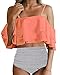 Tempt Me Women Two Piece Swimsuit High Waisted Ruffled Flounce Bikini Orange XL