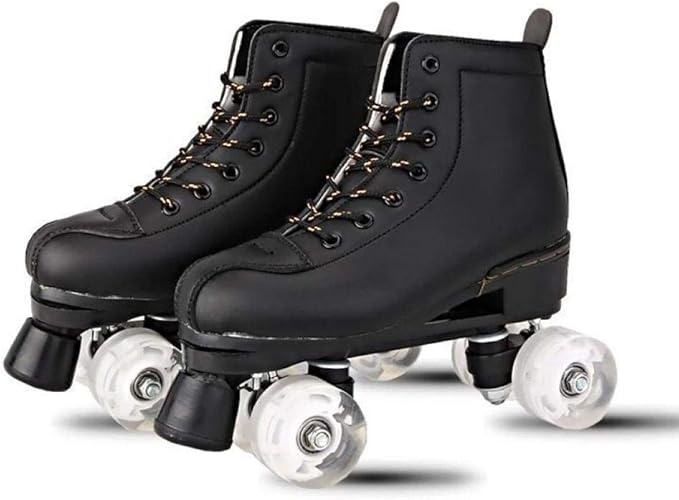 Patins à roulettes pour femme en cuir PU à 4 roues pour filles Unisexe, Garçon, Noir sans flash Patins à roulettes pour femme en cuir PU à 4 roues pour filles Unisexe, Garçon, Noir sans flash