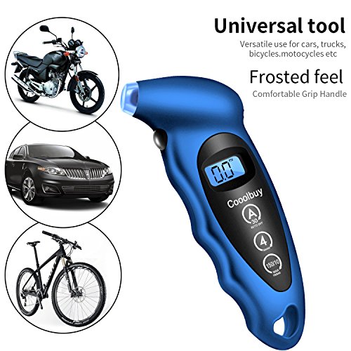 Cooolbuy Digital Tire Pressure Gauge 150 PSI 4 Settings with Backlight LCD and Non-Slip Grip-Button Cells,Tire Valve Caps,Carry Bag Included (Blue-1 Pack)