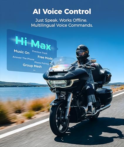 ASMAX F1s Motorcycle Bluetooth Headset with Smart Voice Control, 10 Riders Mesh Helmet Communication Systems, ENC/APP FOTA/Audio Multitasking/EQ Modes, 5-Mile Intercom for Snowmobile, 2 Pack