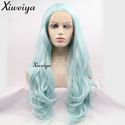 Xiweiya Long Mint Green Curly Lace Front Wig Mermaid Piano Color Blue Green Lace Wig Heat Resistant Glueless Nautural Looking Synthetic Lace Front Wigs Women Hair Replacement Wig 24inch