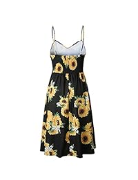 FENGQIYUNHAI - Vestido de verano con estampado de girasol con tirantes para mujer