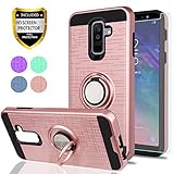 Samsung Galaxy A6 Plus 2018 Case with HD Phone Screen Protector,YmhxcY 360 Degree Rotating Ring & Bracket Dual Layer Resistant Back Cover for Samsung Galaxy A6+ 2018 (Not for Galaxy A6)-ZH Rose Gold