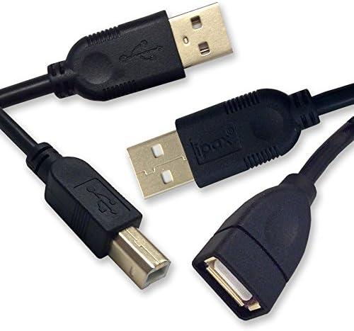 Ipax 21Ft Extra Long Gold Plated Hi-Speed Cable for Printer Scanner Copier Projector with Ferrite Core [ 6ft Interface Plug + 15Ft USB Extension Cord ]