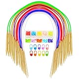 Onshine Circular Knitting Needles 18 Sizes 2 mm - 10 mm Bamboo Knitting Needles with Flexible Colorful Tube and 110 Pcs Multi-Colored Knitting Crochet (31.5 inches)
