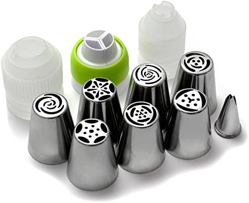 Professional Russian Piping Tips 23pc Set - Includes 10 Piping Bags, 3 Couplers, Flower Chart and Leaf Tip - Complete Cake & Cupcake Decorating Nozzle Kit + Buttercream Recipes & Videos by LiveEco